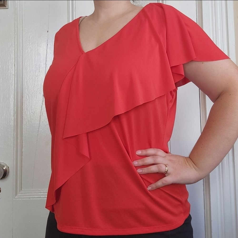 Vince Camuto Red Single Flutter Sleeve Blouse Ruffle Going Out Party Holiday XL